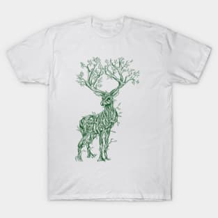 Vine Branch Stag (Dark Green) T-Shirt